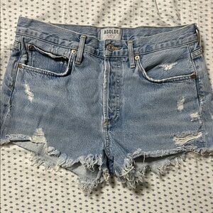Agolde Women's Ripped Jean Shorts - Light Blue